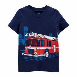 0_3 months fire truck on Front T shirt